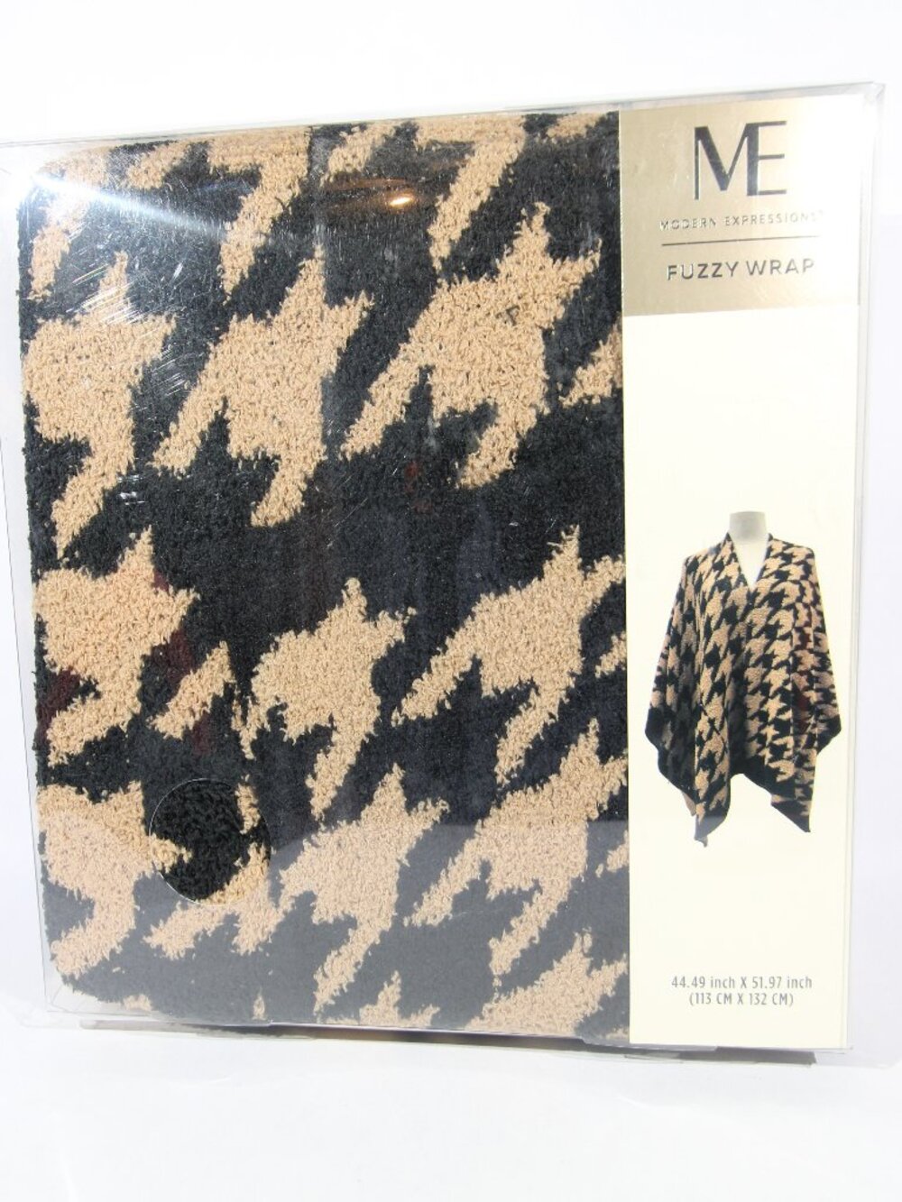 Modern Expressions Fuzzy Wrap in Tan and Black